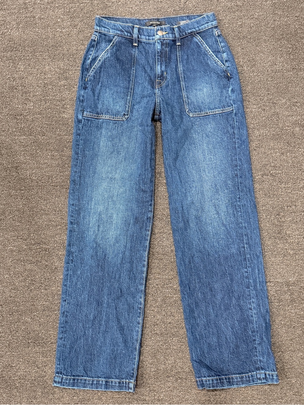 High-Rise Wide-Leg Denim Jeans in Medium Blue by MOTHER